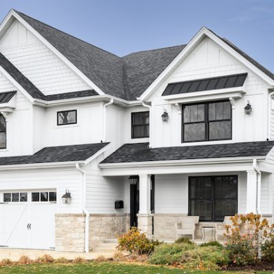 Home exterior black windows